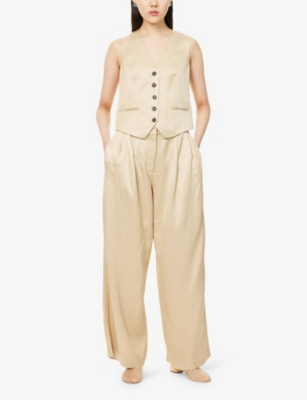 ME AND EM: Elevated Metallic Tailored Cropped Wide-Leg Woven Trousers