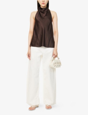 Shop Me And Em And Em Womens Summer Chocolate Halterneck Silk-satin Top