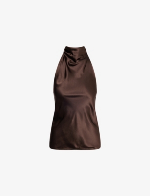 Shop Me And Em And Em Womens Summer Chocolate Halterneck Silk-satin Top
