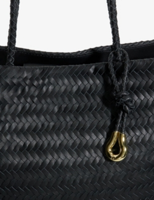 Dune Womens Daxon Large Woven Leather Tote Black Leather