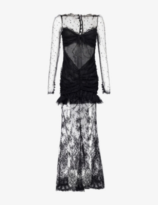 Alessandra Rich Womens Bandeau Sheer-lace Maxi Dress Black