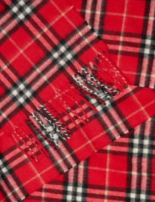 Burberry Poppy Red Ip Check Kids' Vintage-check Cashmere Scarf In Red