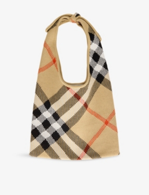Burberry Kids' Check-pattern Tie-knot Wool-blend Shoulder Bag