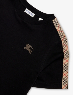 Burberry Boy's Cedar Check Tape Short-sleeve T-shirt In Black