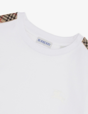 Burberry Childrens Check Trim Cotton T-shirt In White