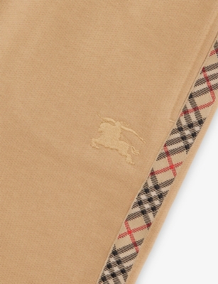Burberry Sand Check Trim Cotton Jogging Bottoms 3-14 In Brown