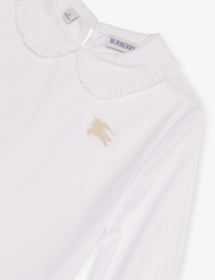 Burberry White Cora Long-sleeve Frill Cotton Shirt 3-12 In Pink