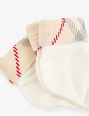 Burberry Check-print Pack Of Two Socks Stretch-cotton Socks 0-18 In Nude