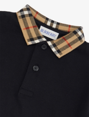 Burberry Johane Checked-collar Cotton Polo Shirt 6-24 Months Black In Black