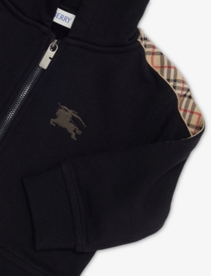 Burberry Check Ekd Cotton Jersey Hoodie In Black