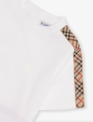 Burberry Childrens Check Trim Cotton T-shirt In White