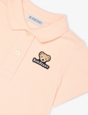 Burberry Shell Asttrid Embroidered-bear Short-sleeve Cotton Dress 6-24 In Pink