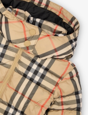 Burberry Sand Ip Check Cecilia Shell-down Puffer Jacket Check 6 Months- In Brown
