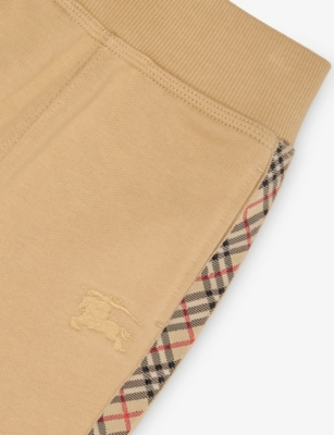Burberry Sand Jackson Checked-trim Cotton-jersey Joggers 6 Months-2 Year In Neutral