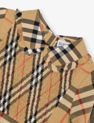 BURBERRY: Check-Print Smocked Cotton-Poplin Dress 6 Months-2 Years