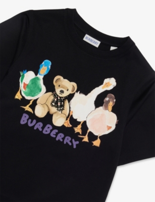 Burberry Black Teddy-print Short-sleeve Cotton T-shirt 3-14 In Black