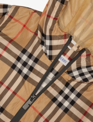 Burberry Sand Ip Check/sand Hooded Check-print Woven Jacket 3-1 In Brown