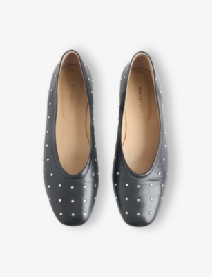 WHISTLES: Karina Studded Leather Ballet Pumps