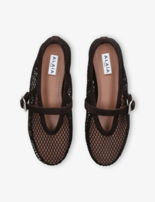 Alaïa Alaia Women Fishnet Ballerinas With Patent Leather Profiles