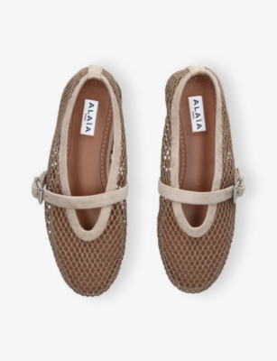 ALAÏA WOMENS BEIGE OTH BALLERINA MESH AND SUEDE BALLET FLATS EUR 41 / 8 UK 