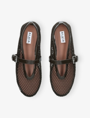 Shop Alaïa Womens Khaki Ballerina Mesh And Patent-leather Ballet Flats Eur 36.5 / 3.5 Uk