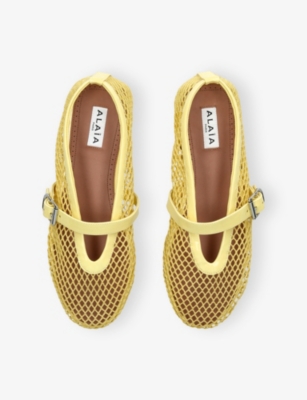 ALAÏA WOMENS BALLERINA MESH AND PATENT-LEATHER BALLET FLATS YELLOW EUR 40 / 7 UK 