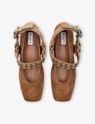 AZZEDINE ALAIA: Biker Suede Ballet Flats