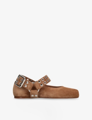 Alaïa Womens Mid Brown Biker Suede Ballet Flats Eur 39 / 6 Uk