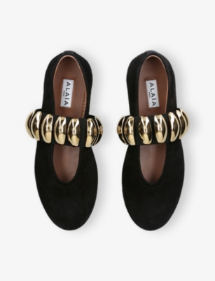 ALAÏA WOMENS AZZEDINE ALAIA PEBBLES SUEDE BALLET FLATS 