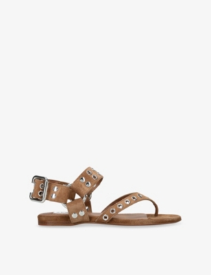 AZZEDINE ALAIA: Studded Suede Flat Sandals