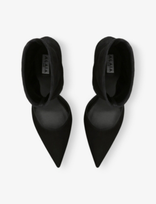 AZZEDINE ALAIA: Cut-Out Suede Heeled Ankle Boots