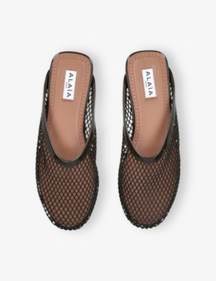 ALAÏA WOMENS AZZEDINE ALAIA NET LEATHER MULES 