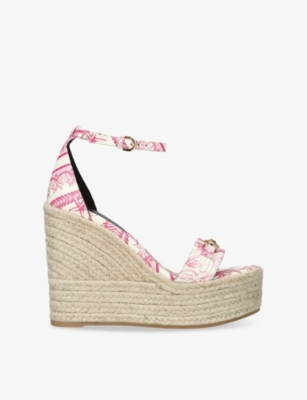 Versace Womens Pink Comb Medusa '95 Underwater Barocco-print Leather Wedge Sandals Eur 39 / 6 Uk