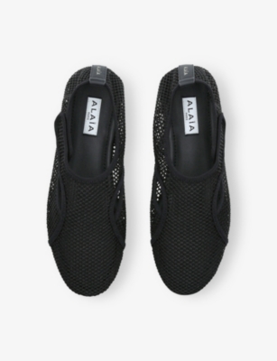 ALAÏA WOMENS AZZEDINE ALAIA FISHNET WOVEN SLIPPERS 