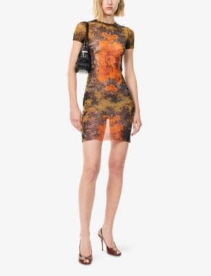 JEAN PAUL GAULTIER: Printed Short-Sleeves Woven Mini Dress