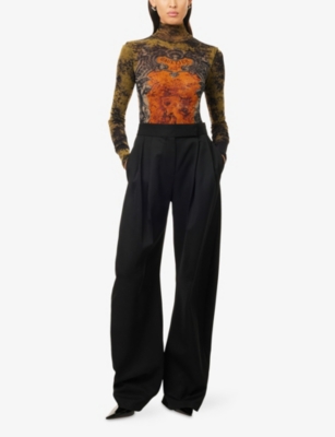 Jean Paul Gaultier Printed High Neck Long Sleeve Jumpsuit In Green