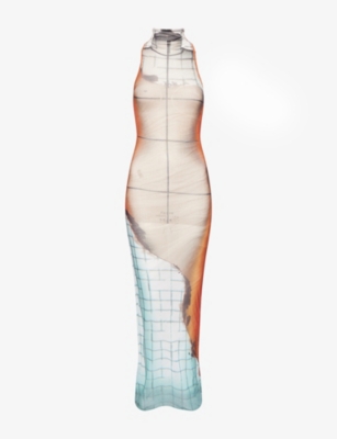 JEAN PAUL GAULTIER: Printed sleeveless Woven Midi Dress