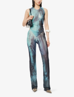 Jean Paul Gaultier Printed Flared-leg Mesh Trousers
