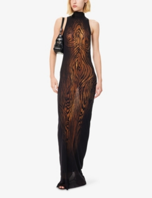JEAN PAUL GAULTIER: Printed Sleeveless Woven Midi Dress
