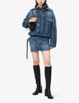 Jean Paul Gaultier Womens Vintageblue Front-strap Denim Mini Skirt In Blue