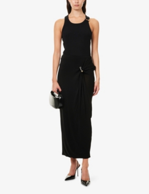 Jean Paul Gaultier Womens Black Piercing Asymmetric Jersey Midi Skirt In Black