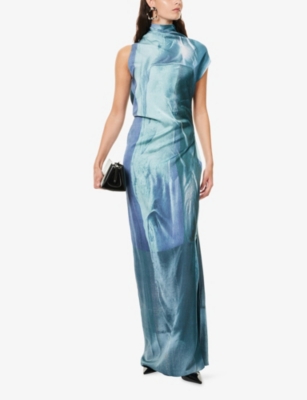 Jean Paul Gaultier Women Long Draped Aqua Dress In Blue