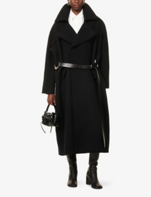 Jean Paul Gaultier Womens Black Belted Notch-lapels Stretch-wool Coat In Black