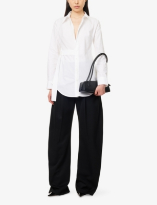 JEAN PAUL GAULTIER: Strap-Trim Long-Sleeves Stretch-Cotton Shirt