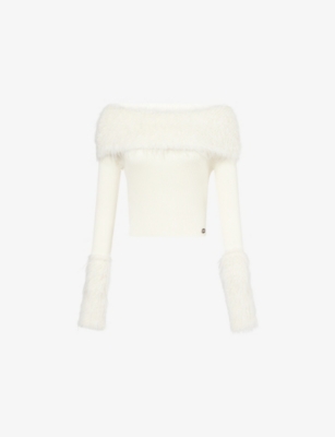 JEAN PAUL GAULTIER: Off-Shoulder Faux Fur-Trim Ribbed Jumper