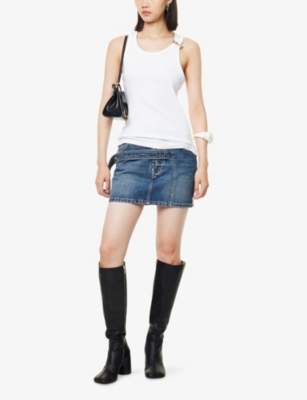 Jean Paul Gaultier Ribbed Texture Scoop Neck Sleeveless Top In White