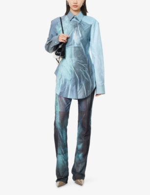 Jean Paul Gaultier Water-printed Button-down Shirt In Blue