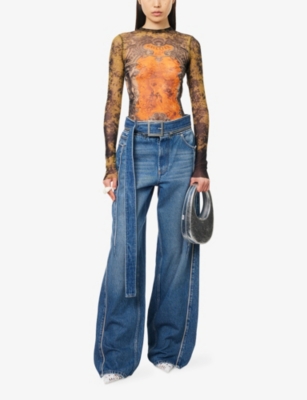 Jean Paul Gaultier Graphic Print Sheer Fabric Tops In Multi