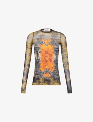 Jean Paul Gaultier Graphic Print Sheer Fabric Tops In Multi