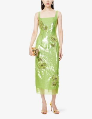 Huishan Zhang Womens Lime Marilyn Sequin Woven Midi Dress In Green